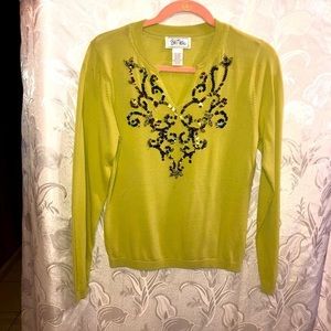 Bob Mackie Lime V Neck Long Sleeve Shirt Size S
